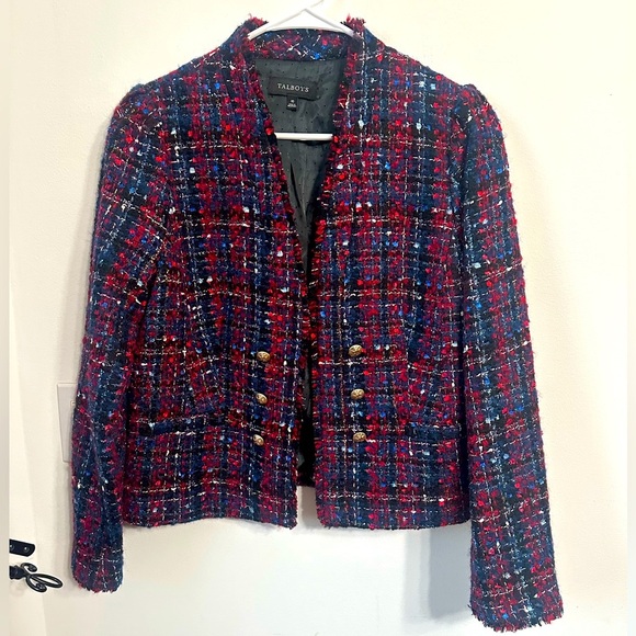 Talbots Jackets & Blazers - Talbots tweed red blue blazer with metallic detail gold buttons sz 10 gorgeous!